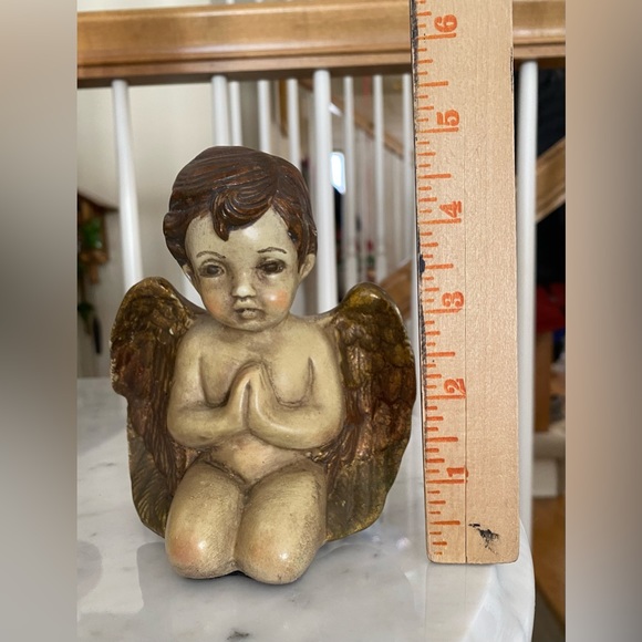 Vintage 5”Resin Statue Sculpture Angel Cherub Child Kneeling Praying HandPainted - Picture 9 of 9